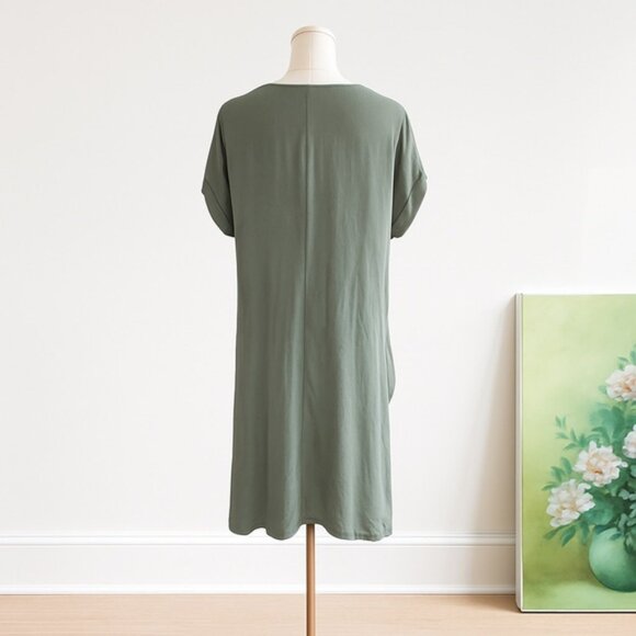 Sage Green Linen Blend Tunic Top Womens Medium High Low Hem Lace Boho Lagenlook - Picture 2 of 8